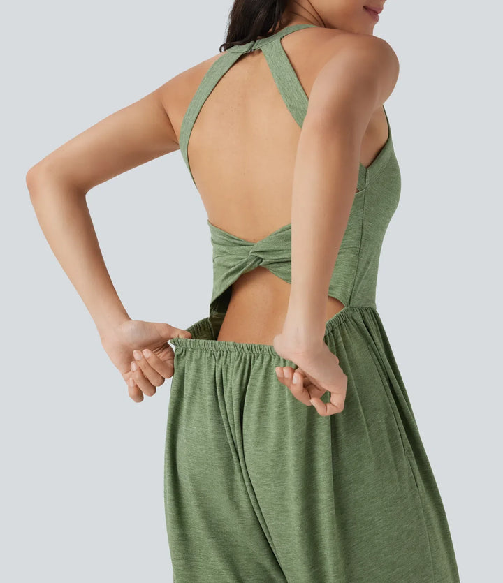 Built-in Bra Harem Casual Jumpsuit with Pockets-Easy Peezy Edition