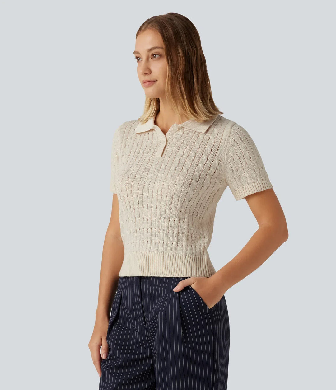 Polo Short Sleeve Cable Knit Work Jumper