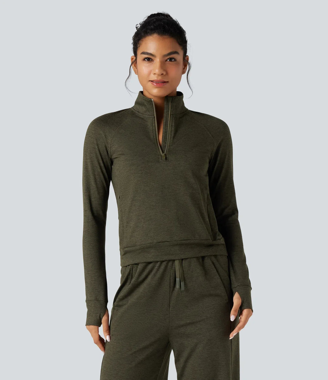Half Zipper Thumb Holes Quick Dry Fleece Casual Heathered Sweatshirt with Pockets-UPF40+