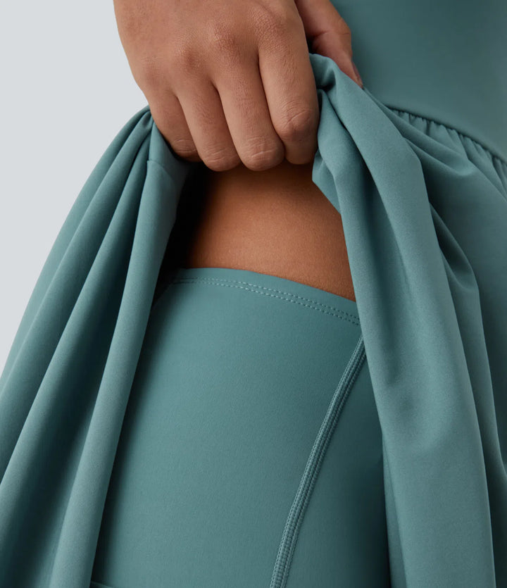 Breezeful Backless High Low 2-Piece Side Pocket Flowy Midi Quick Dry Casual Dress