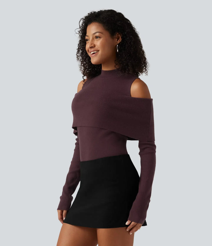 High Neck Cut Out Long Sleeve Slim Casual Jumper