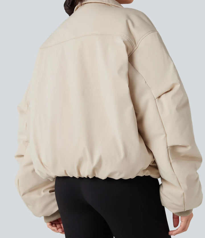 High Neck Long Sleeve Zipper Casual Puffer Jacket with Pockets