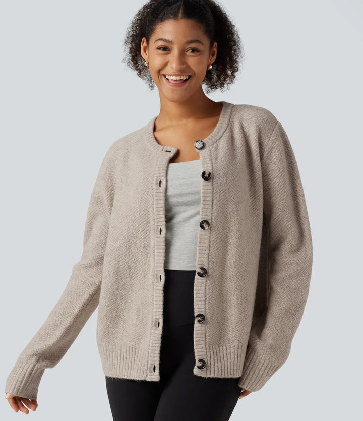 Round Neck Long Sleeve Button Fly Work Jumper