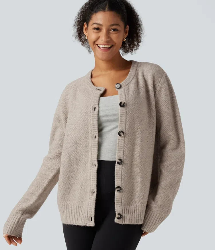 Round Neck Long Sleeve Button Fly Work Jumper