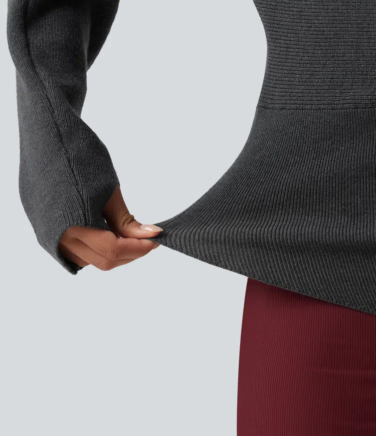 Boat Neck Batwing Long Sleeve Thumb Hole Work Jumper
