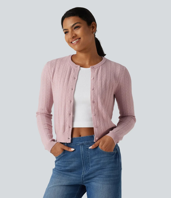 Round Neck Long Sleeve Work Cardigan