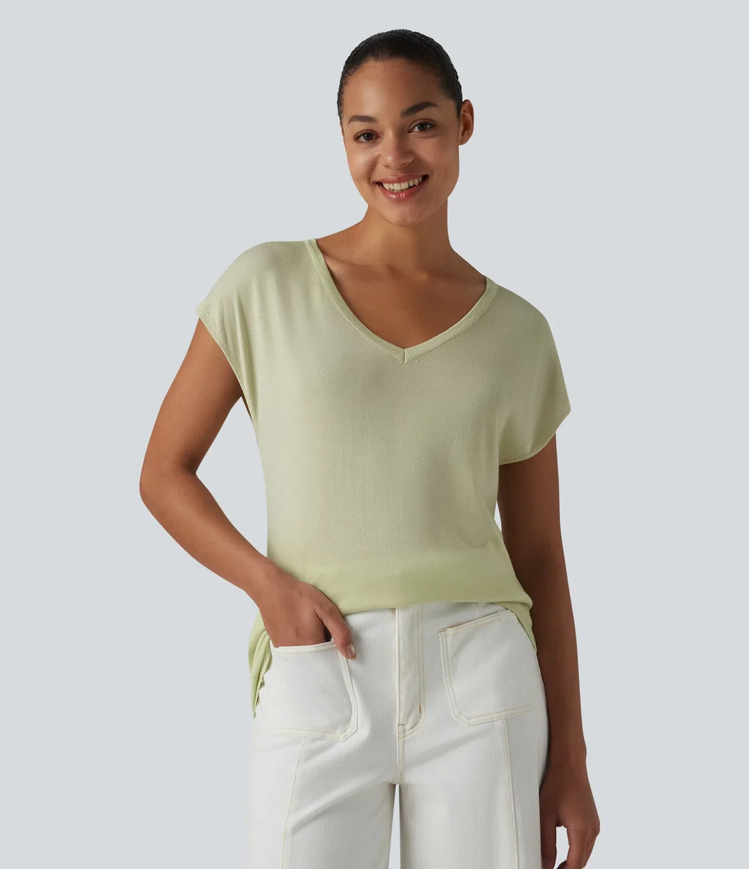 V Neck Short Sleeve Work Jumper