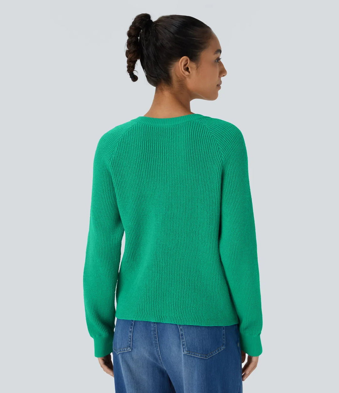 Round Neck Front Long Sleeve Casual Jumper