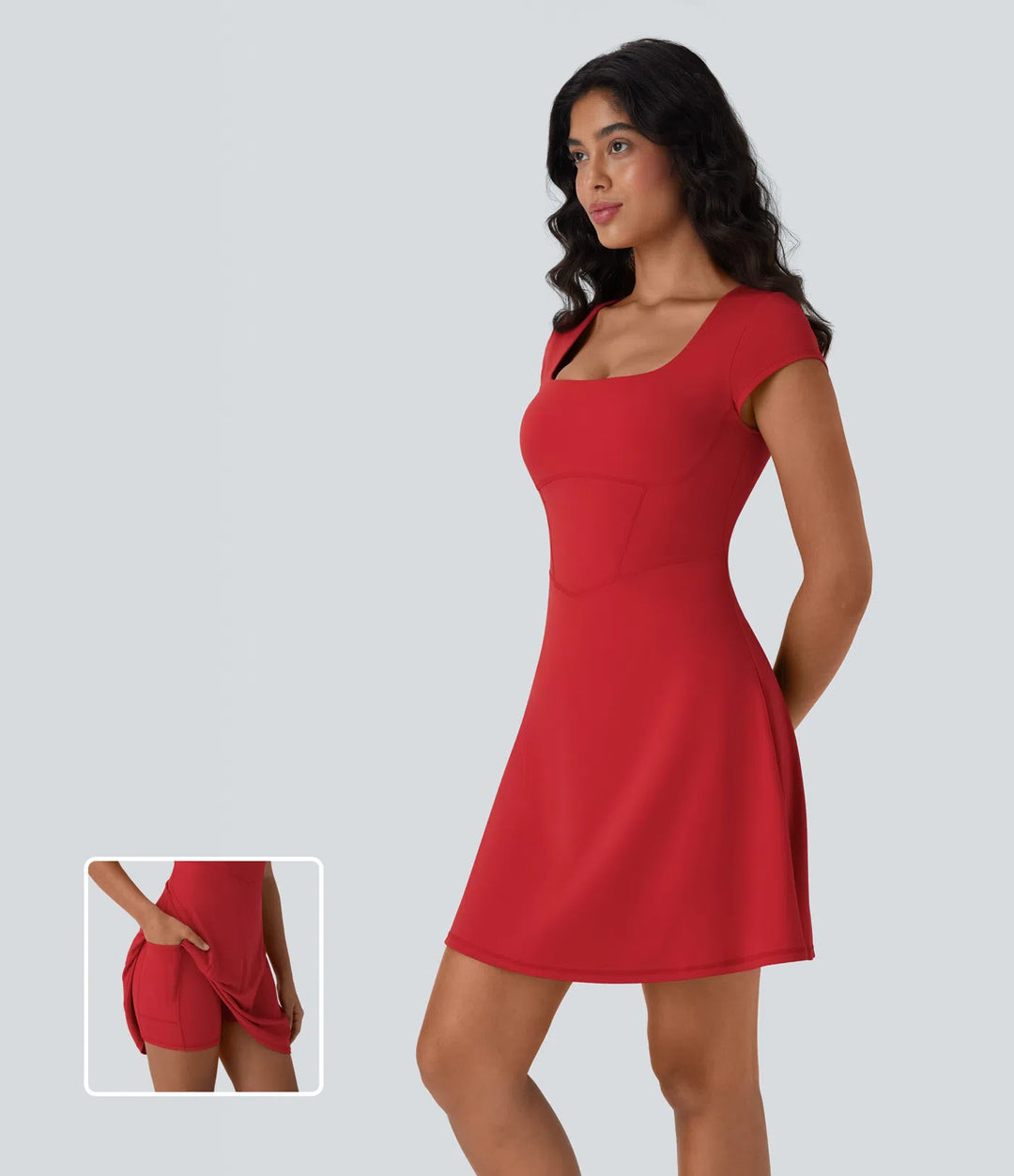SoftlyZero Plush Square Neck Corset 2-in-1 Mini Casual Dress with Pockets
