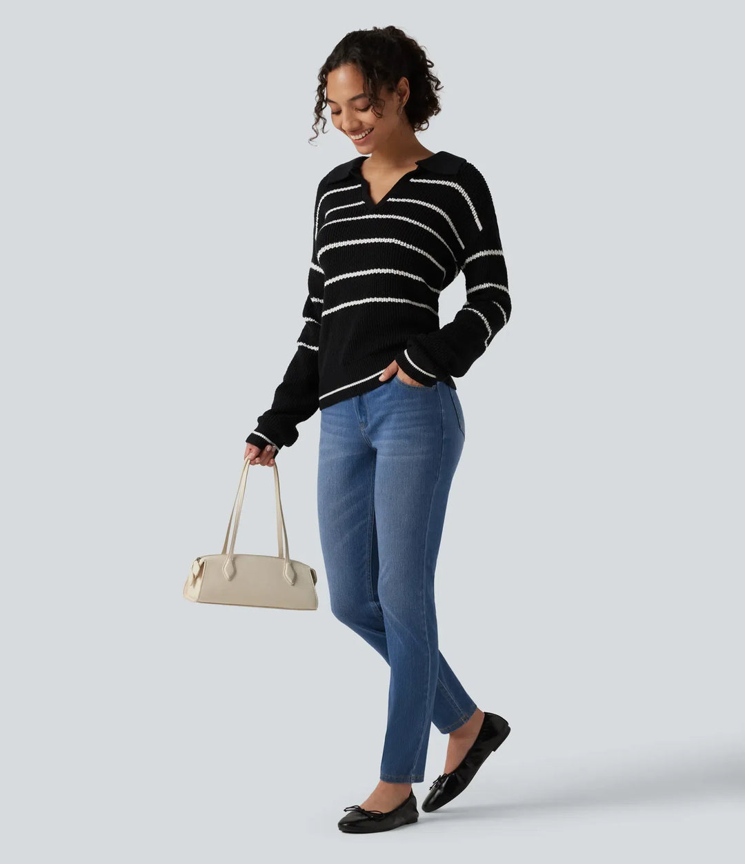 Halara Flex Mid Rise Asymmetric Casual Skinny Jeans with Pockets