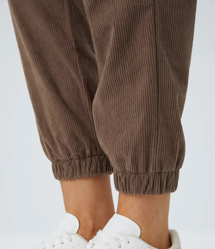 Mid Rise Zipper Pockets Corduroy Casual Joggers