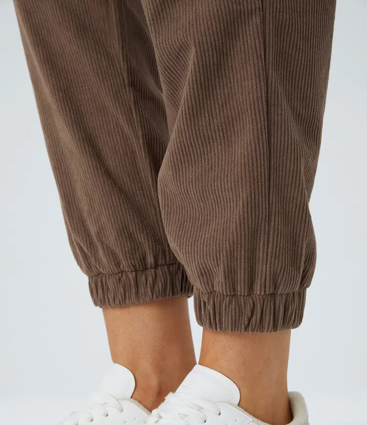 Mid Rise Zipper Pockets Corduroy Casual Joggers