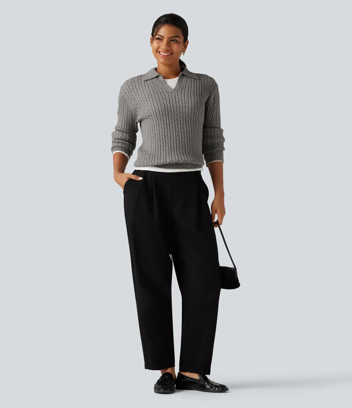 Lapel Long Sleeve Work Jumper