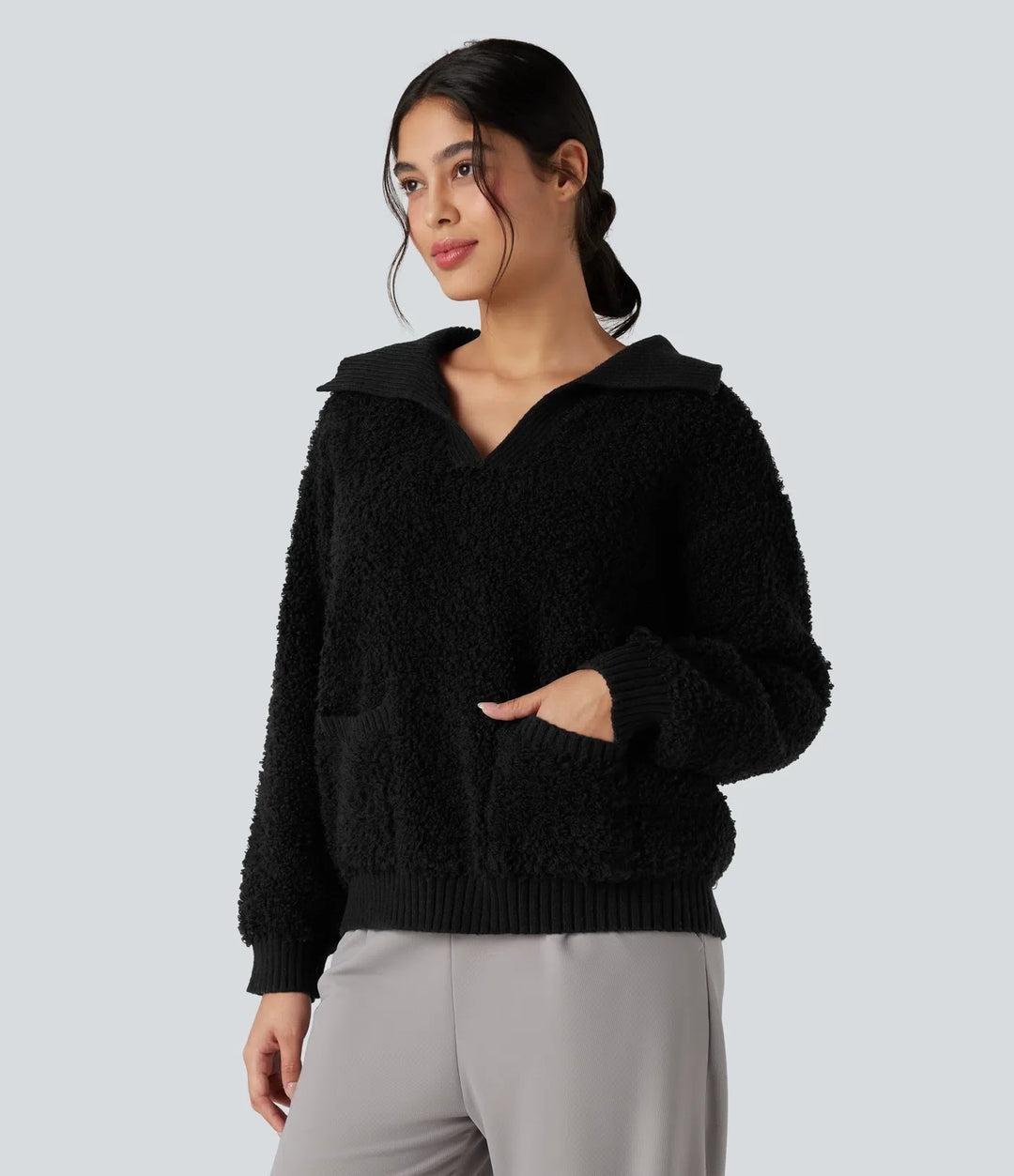 Lapel Reglan Long Sleeve Work Jumper with Pockets