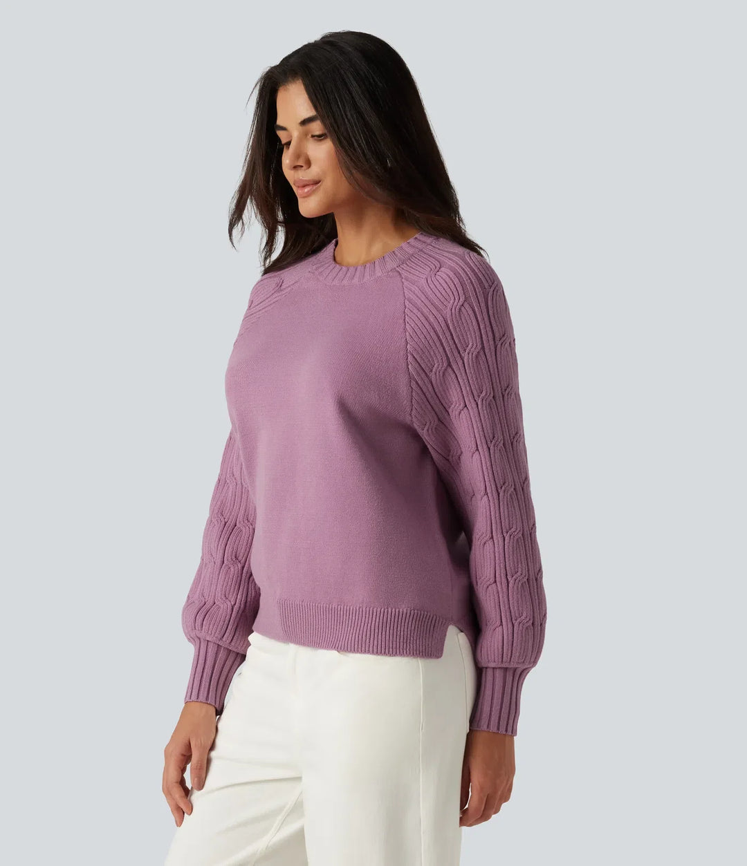 Round Neck Long Sleeve Slit Hem Casual Jumper