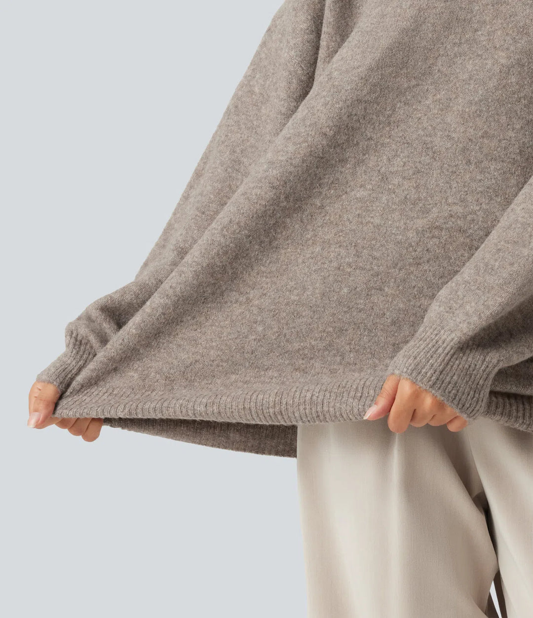 Round Neck Dropped Long Sleeve Work Wool-Blend Jumper