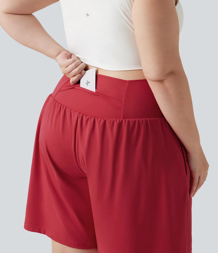 Plus Size SoftlyZero Airy Super High Waisted 2-in-1 Cool Touch Yoga Shorts 9&