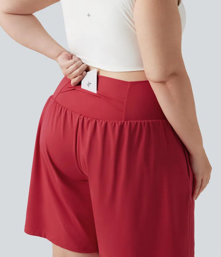 Plus Size SoftlyZero Airy Super High Waisted 2-in-1 Cool Touch Yoga Shorts 9&