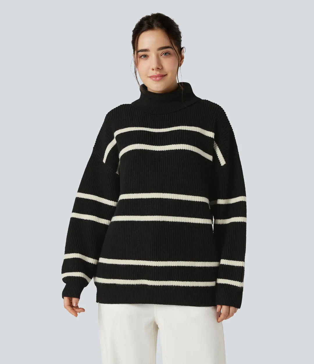 High Neck Long Sleeve Color Block Casual Jumper