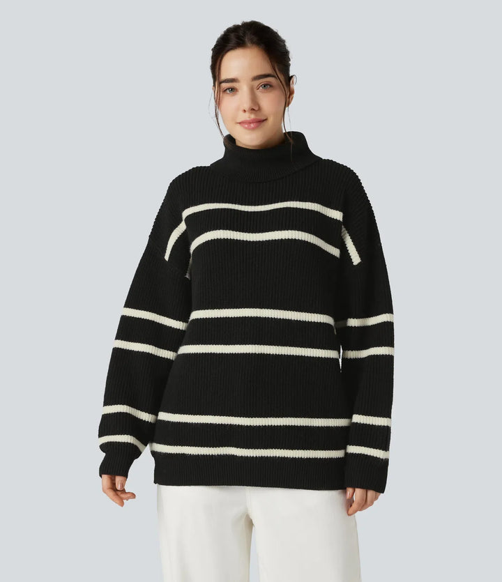 High Neck Long Sleeve Color Block Casual Jumper