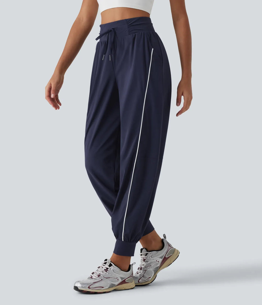High Waisted Color Block Drawstring Quick Dry InstantCool Running Joggers with Pockets