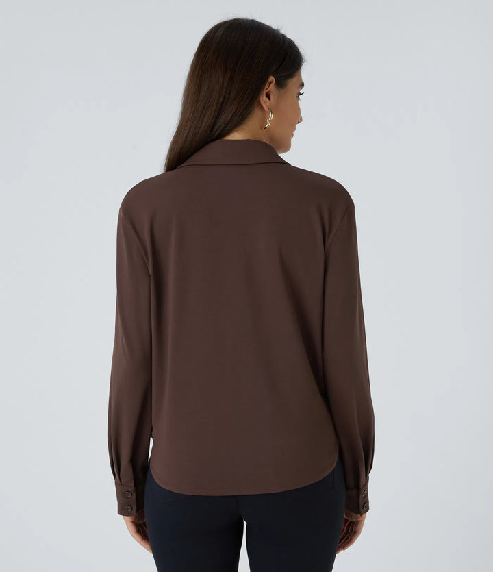 Notched Collar Crossover Long Sleeve Work Shirt