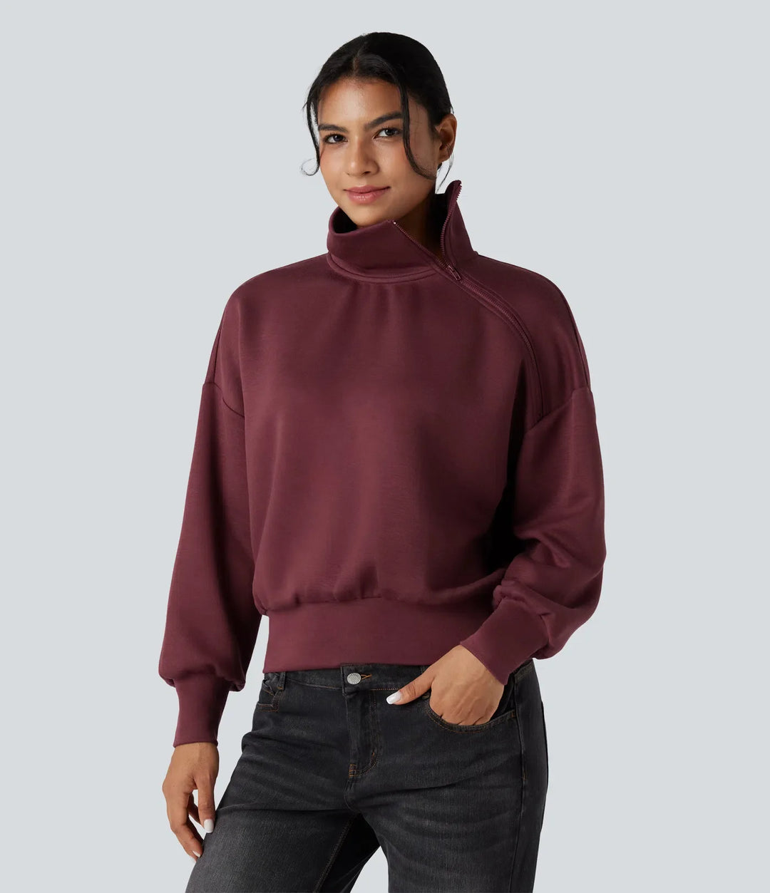 SpacerTek Funnel Neck Half Zip Oversized Casual Sweatshirt