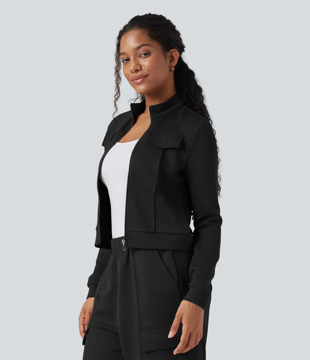 SpacerTek Stand Collar Long Sleeve Workout Jacket
