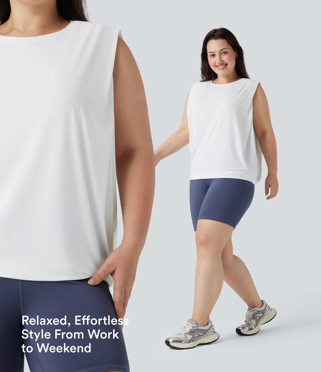 Plus Size Round Neck InstantCool Yoga Tank Top-UPF50+