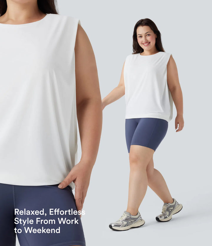 Plus Size Round Neck InstantCool Yoga Tank Top-UPF50+