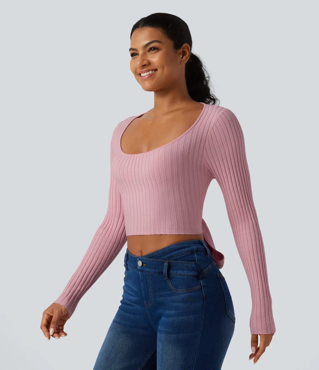 Round Neck Long Sleeve Cut Out Tie Back Casual Jumper