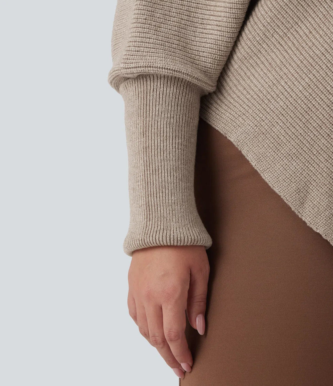 High Neck Long Sleeve Asymmetric Hem Work Plus Size Jumper