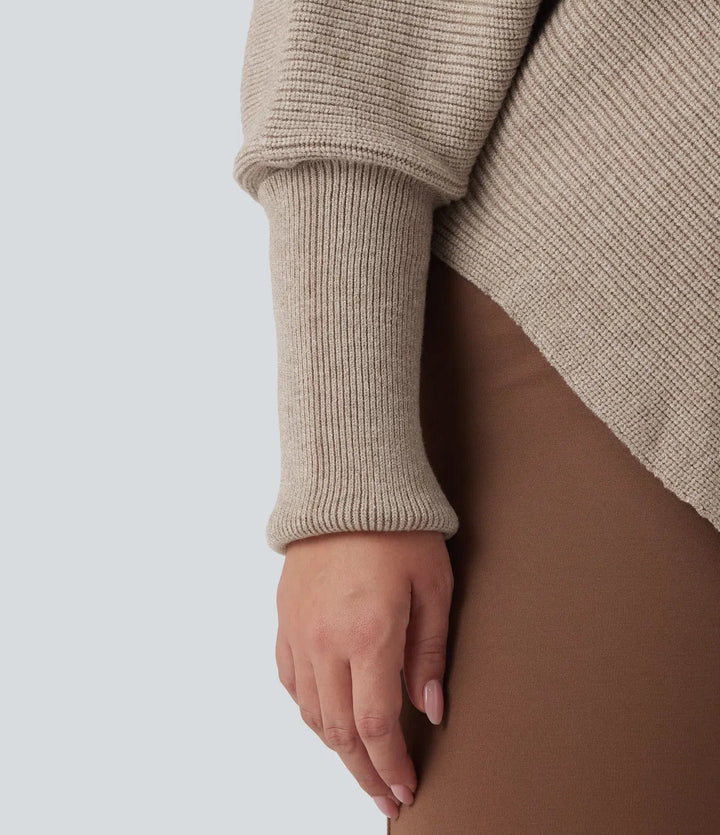 High Neck Long Sleeve Asymmetric Hem Work Plus Size Jumper