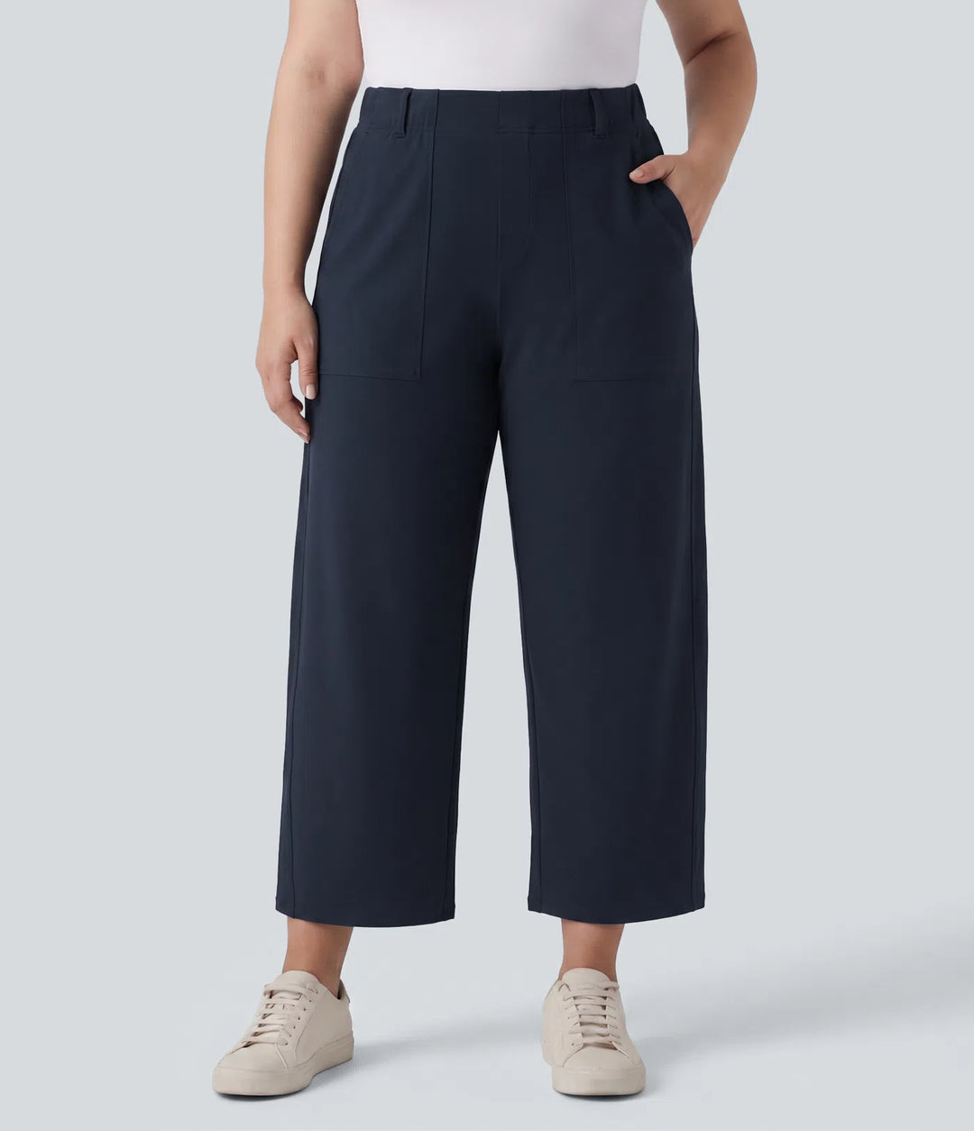 Plus Size DayStretch High Waisted Barrel Leg Casual Trousers with Pockets