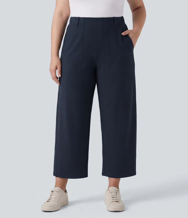 Plus Size DayStretch High Waisted Barrel Leg Casual Trousers with Pockets