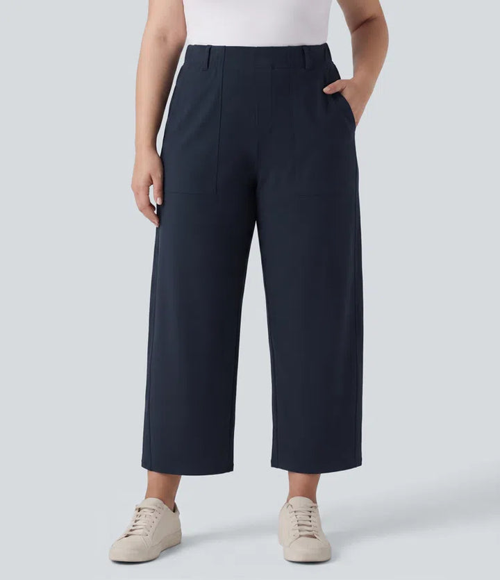 Plus Size DayStretch High Waisted Barrel Leg Casual Trousers with Pockets