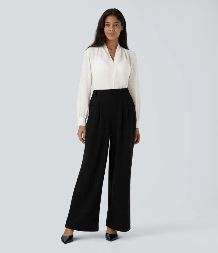 V Neck Long Sleeve Work Blouse