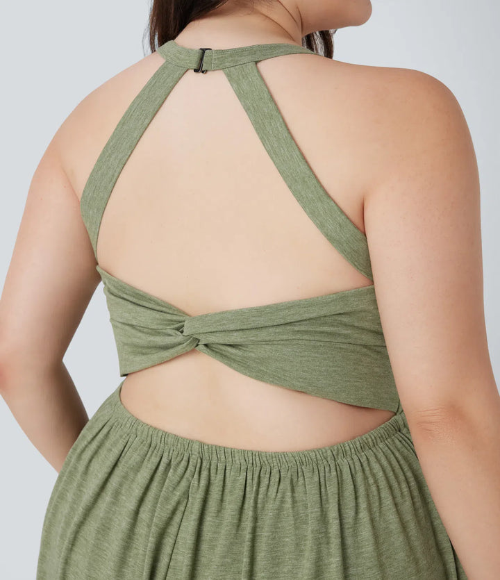 Backless Twisted 2-in-1 Resort Plus Size Playsuit with Pockets-Easy Peezy Edition