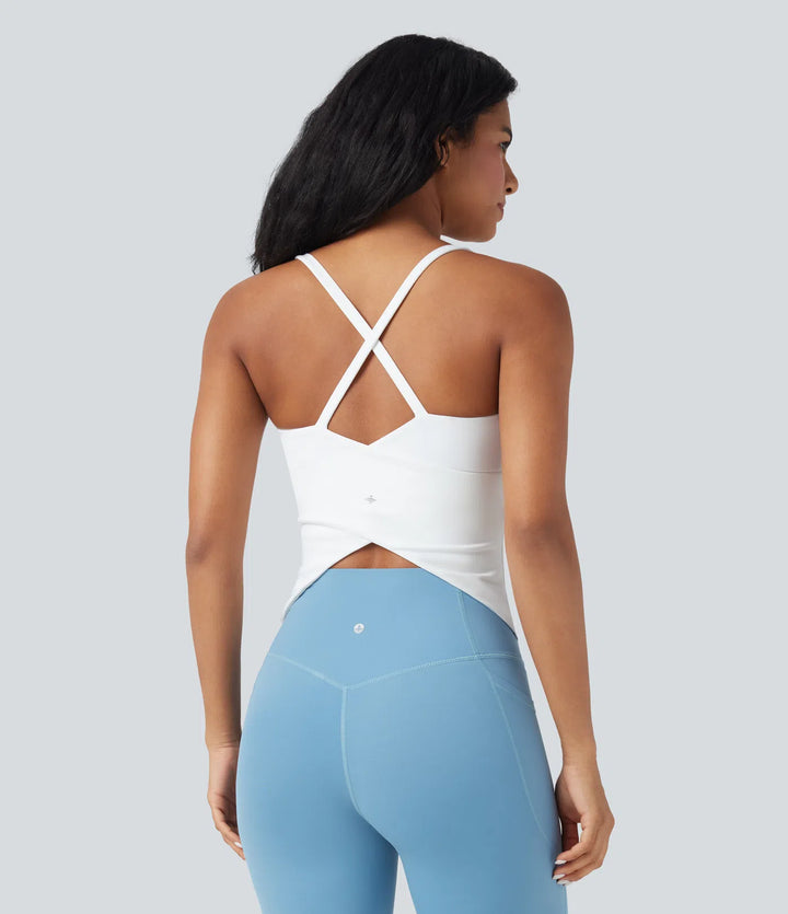 Scoop Neck Crisscross Back Crossover Hem Yoga Cami Top
