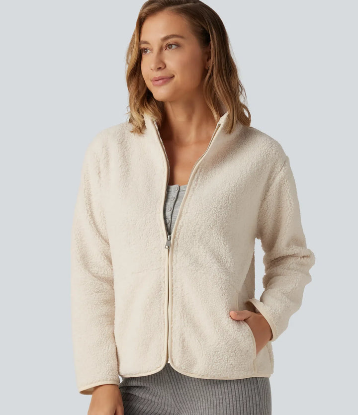 Long Sleeve Casual Sherpa Jacket with Pockets