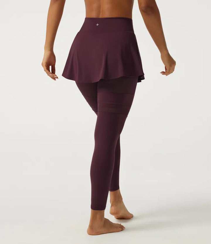 SoftlyZero Airy Mid Rise Pleated Contrast Mesh Dance Skirted Leggings with Pockets