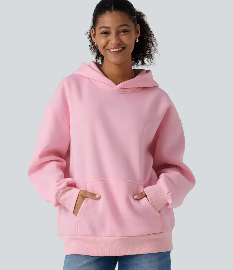 Hooded Round Neck Long Sleeve Casual Sweatshirt with Pocket