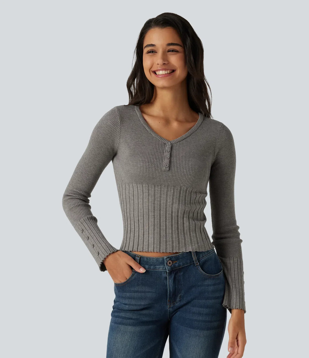 V Neck Long Sleeve Casual Jumper