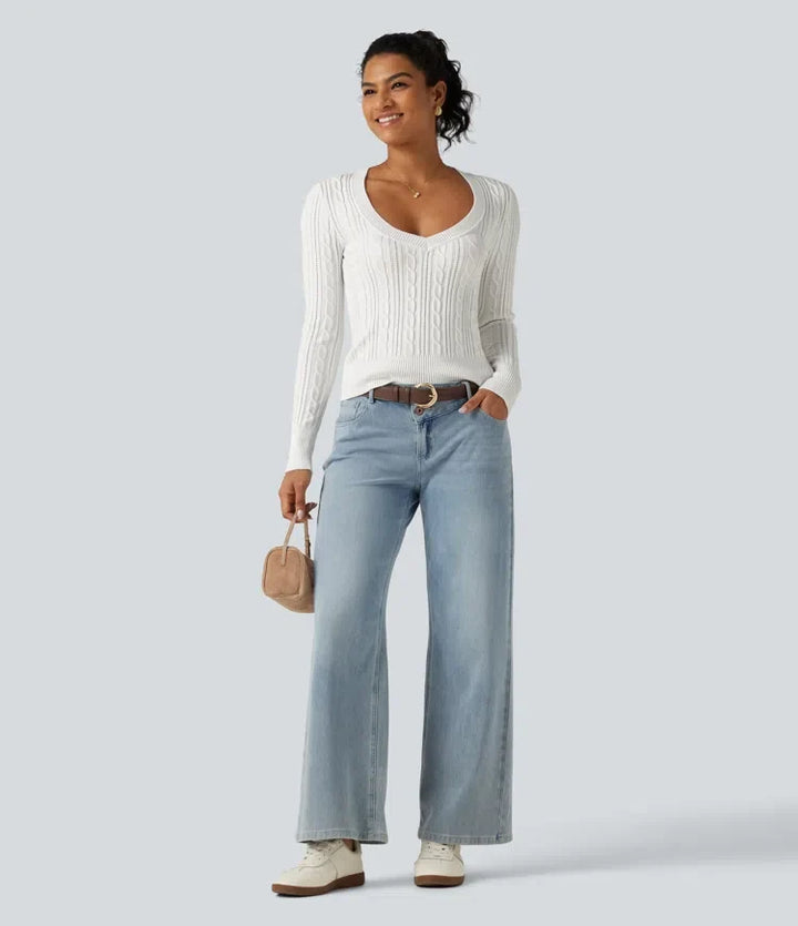 V Neck Long Sleeve Casual Jumper
