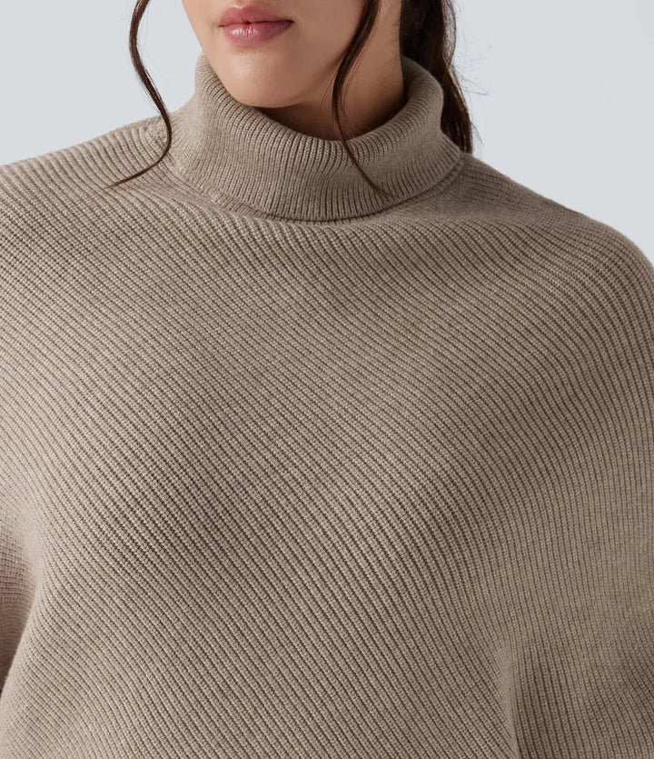 High Neck Long Sleeve Asymmetric Hem Work Plus Size Jumper