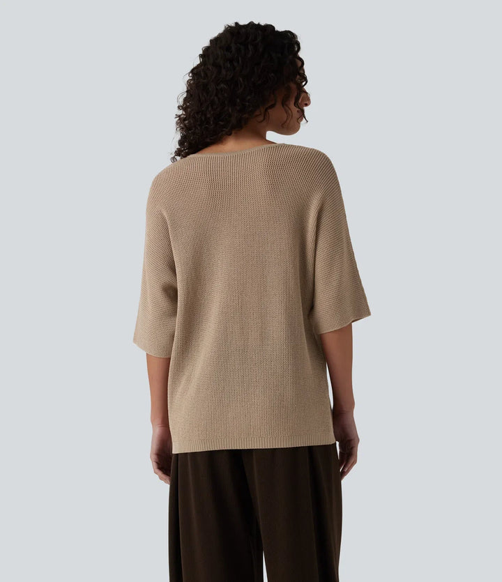 V Neck Half Sleeve Casual Jumper