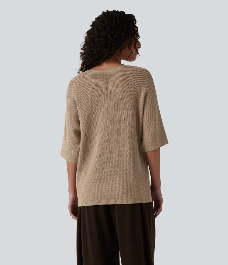 V Neck Half Sleeve Casual Jumper