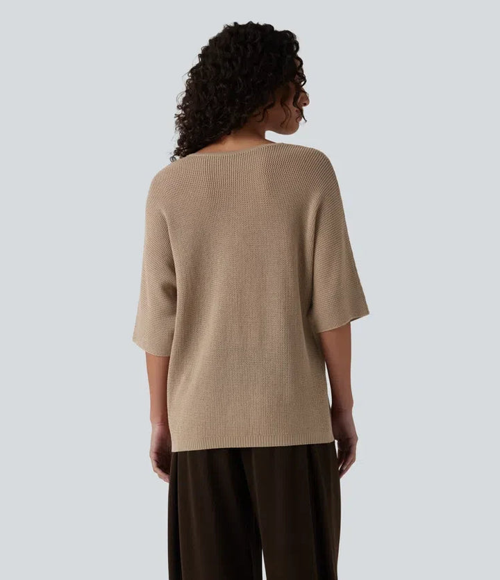V Neck Half Sleeve Casual Jumper
