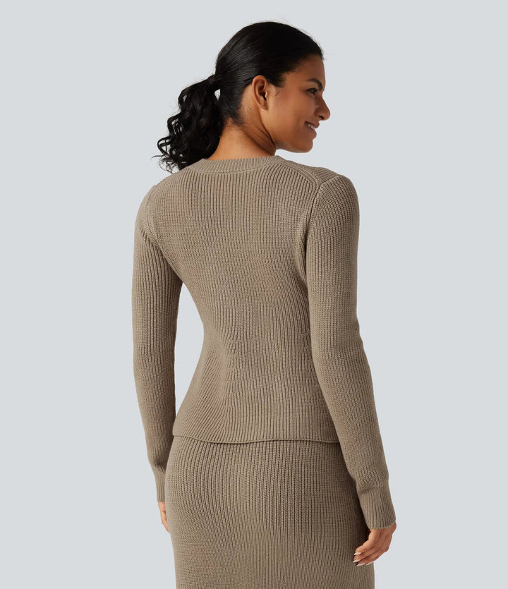 Round Neck Long Sleeve Ruffle Hem Work Jumper
