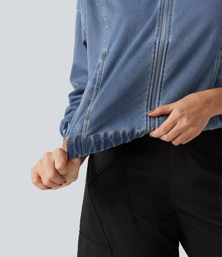 Halara Flex High Neck Long Sleeve Denim Casual Jacket with Pockets